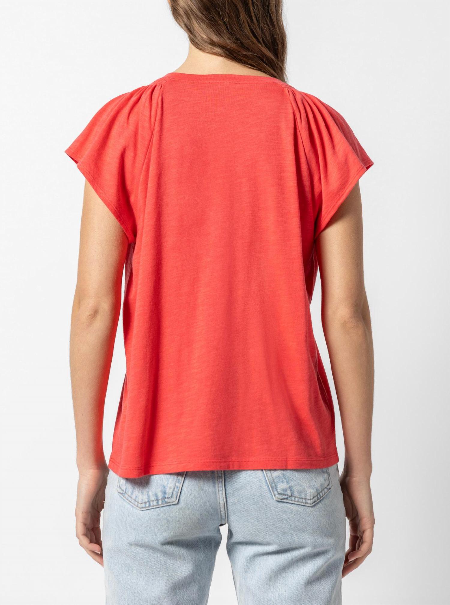 Lilla P - Shirred Shoulder V-Neck Tee