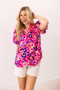 Grace + Emma - Button-up Short Sleeve Blouse