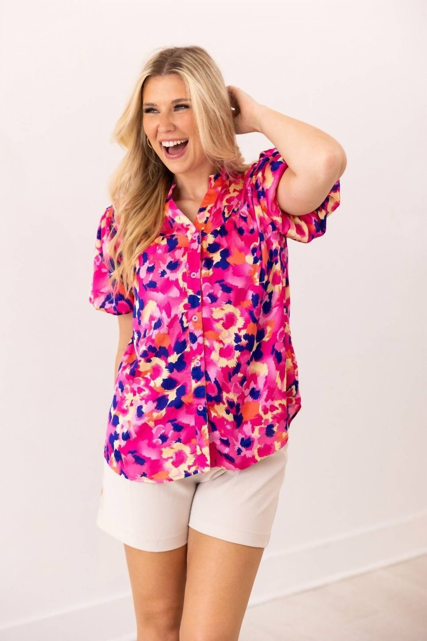 Grace + Emma - Button-up Short Sleeve Blouse