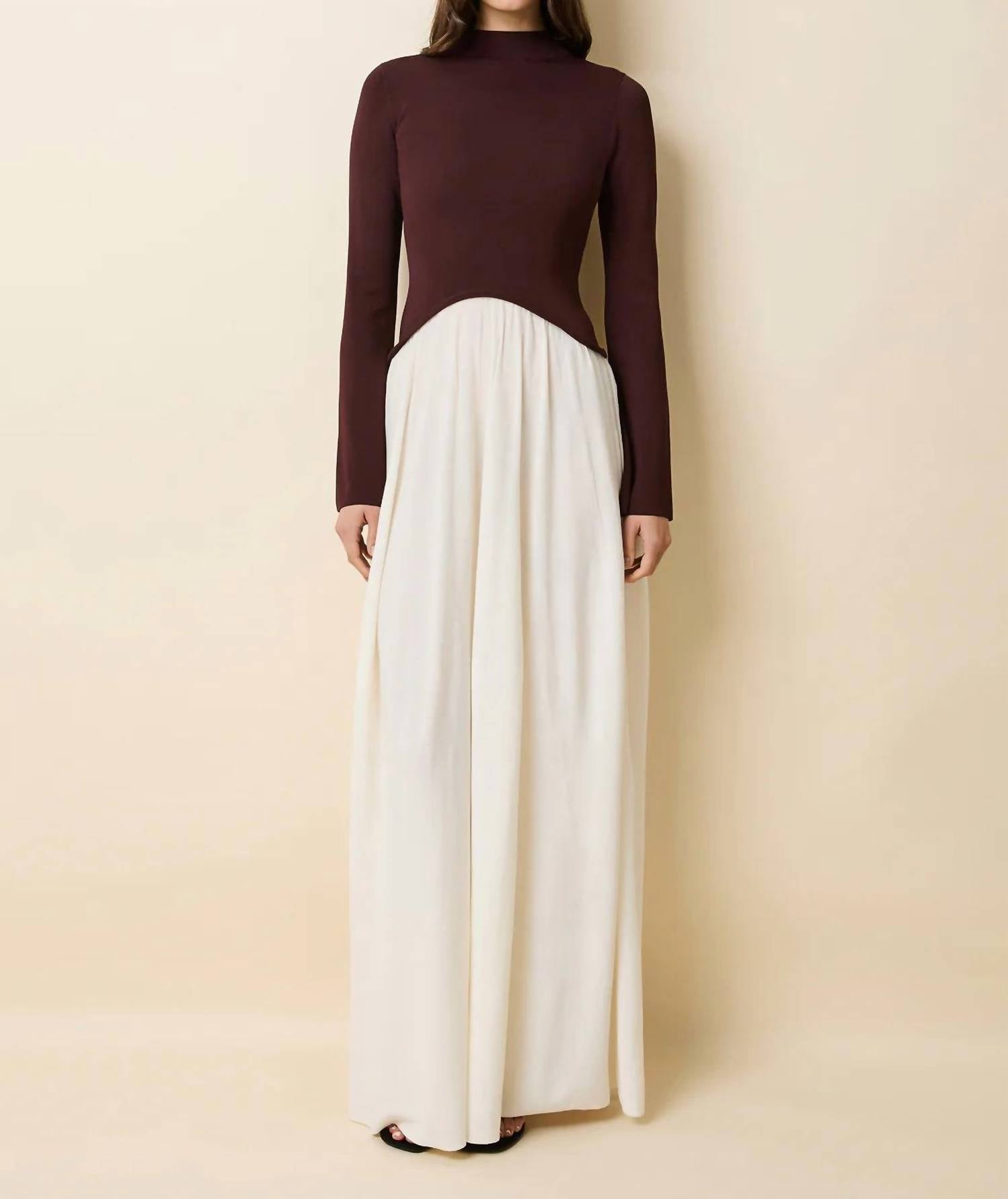 SOLID & STRIPED Soglio Long Sleeve Dress in raisin brown - women's dress