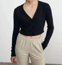 Enza Costa - Open Knit Cropped V-neck Cardigan