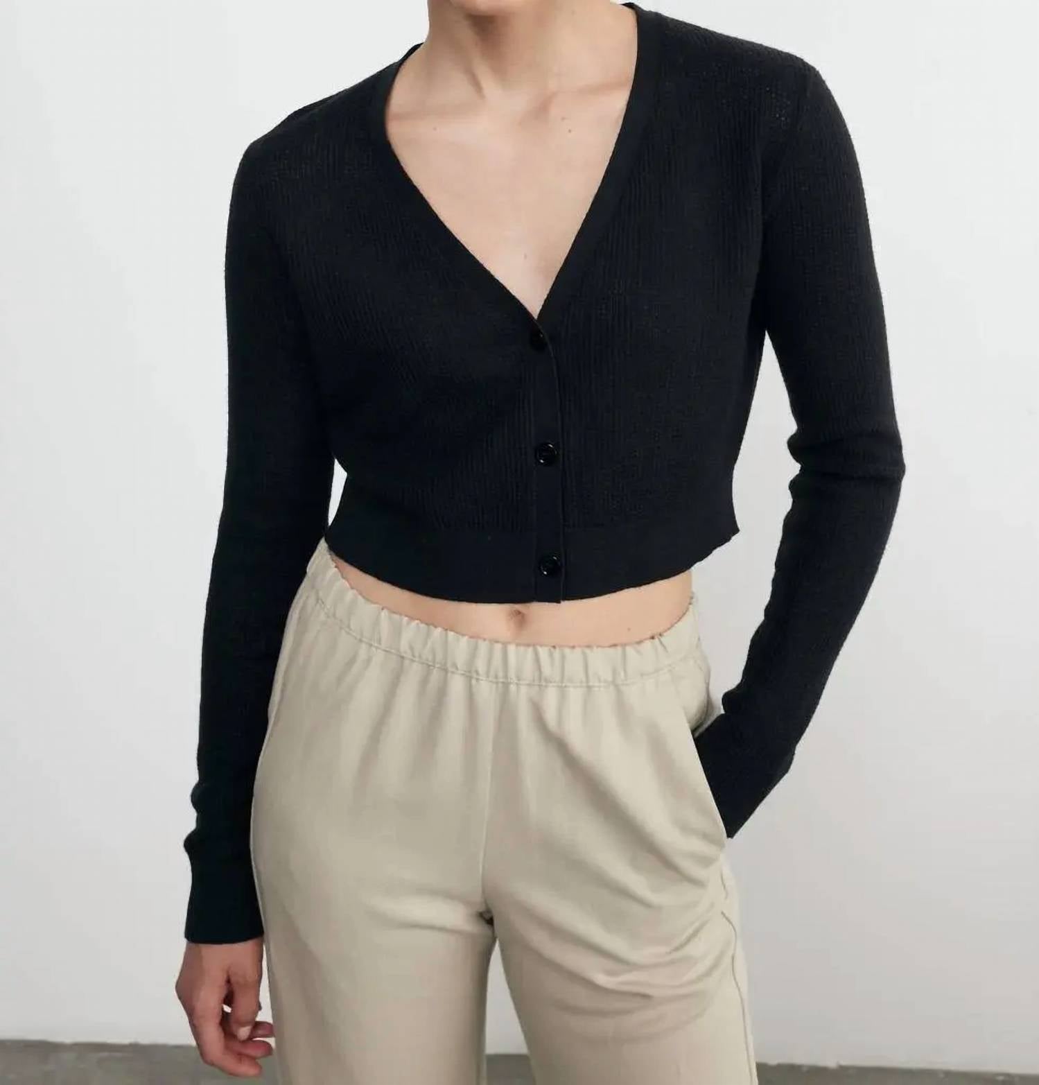 Enza Costa - Open Knit Cropped V-neck Cardigan