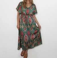 NIBI MTK Carter Midi Dress in vert ikat - women's dress