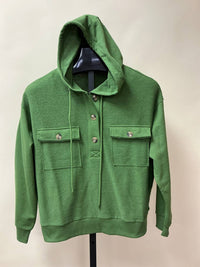STACCATO Women's Hooded Button Down Terry Top in green - women's top
