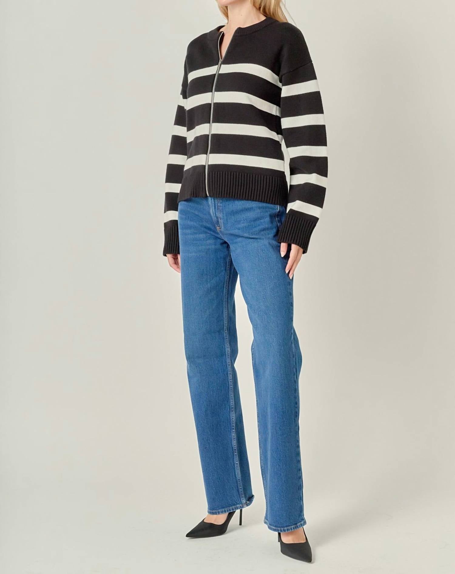 English Factory - Zip Up Striped Sweater