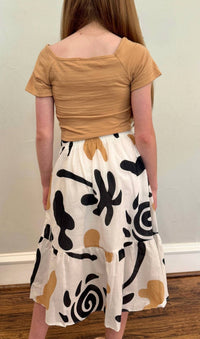 Nanai - Girl's Chic Boxy Tee & Printed Skirt Set
