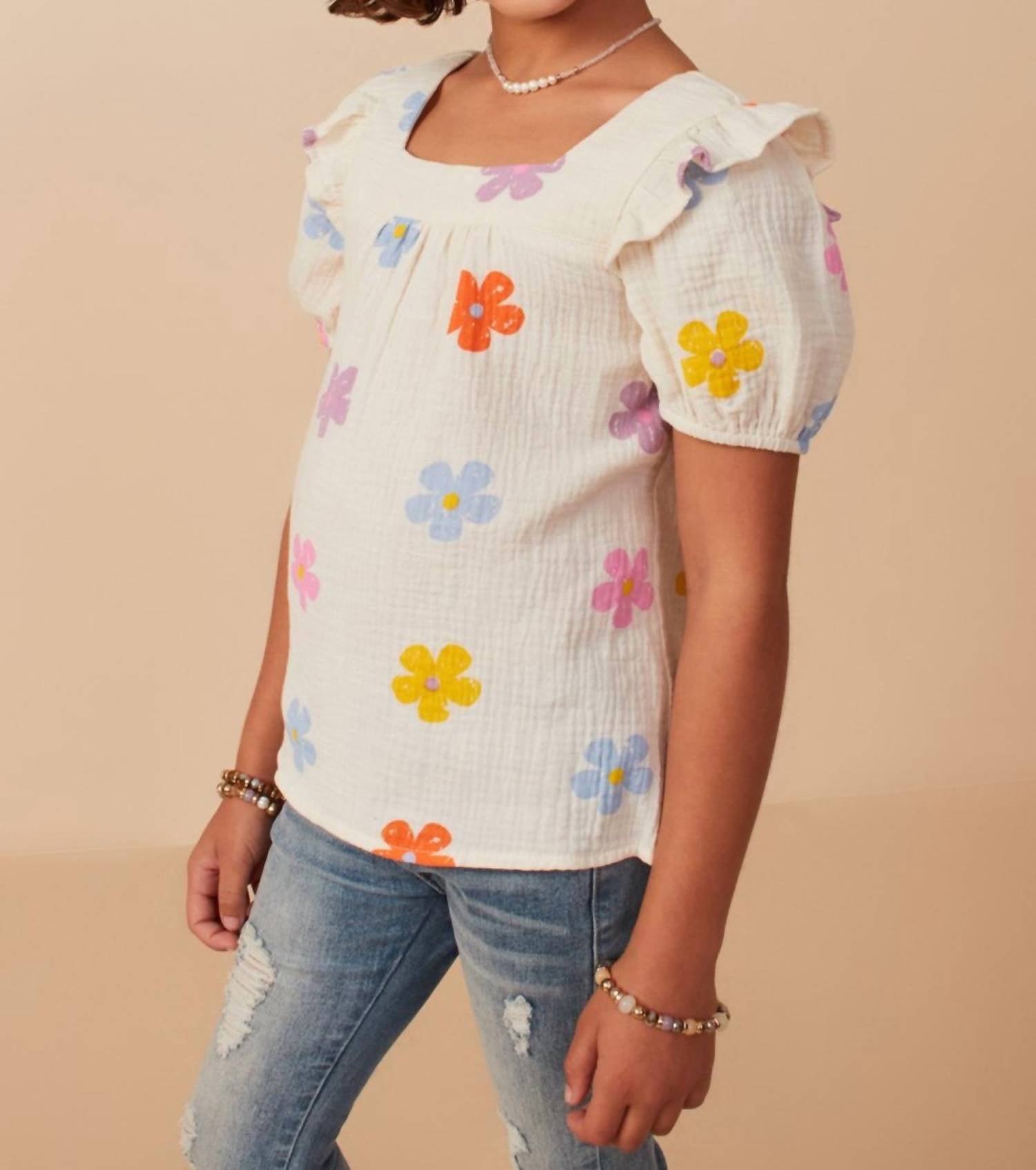 Hayden La - Chloe Floral Gauze Textured Top