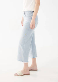 Fdj - Emily Embroidered Flowers Pull-on Wide Leg Crop Jeans