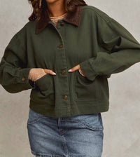 So Me - Cropped Barn Jacket With A Corduroy Collar