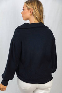 White Birch - Knit Sweater With 3/4 Zip