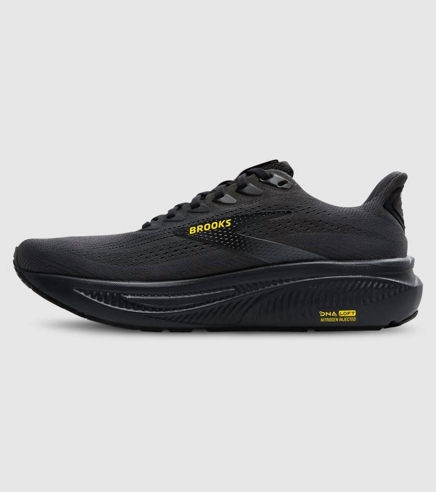 BROOKS Men's Ghost 17 Running Shoes in 059 ebony black yellow - men's shoe - detail view