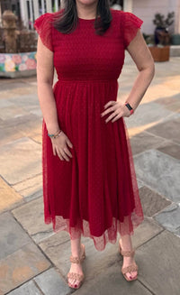 Blu Pepper - Polka Dot Chiffon Smocked Midi Dress