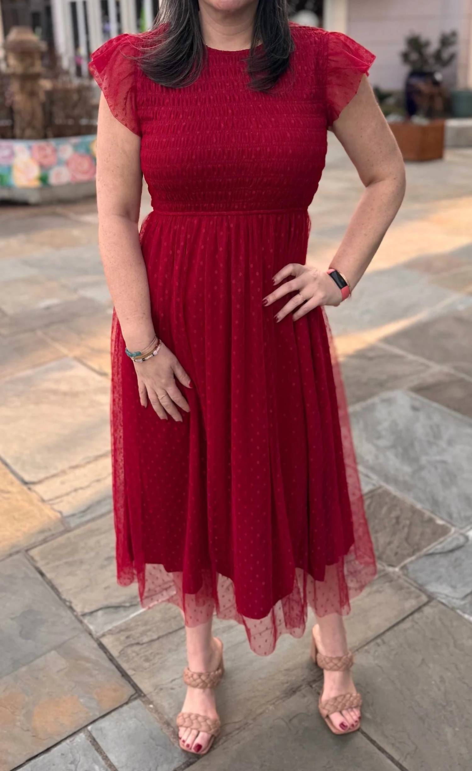 Blu Pepper - Polka Dot Chiffon Smocked Midi Dress