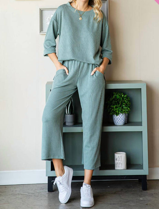 First Love - Plus Size Ribbed Palazzo Pants