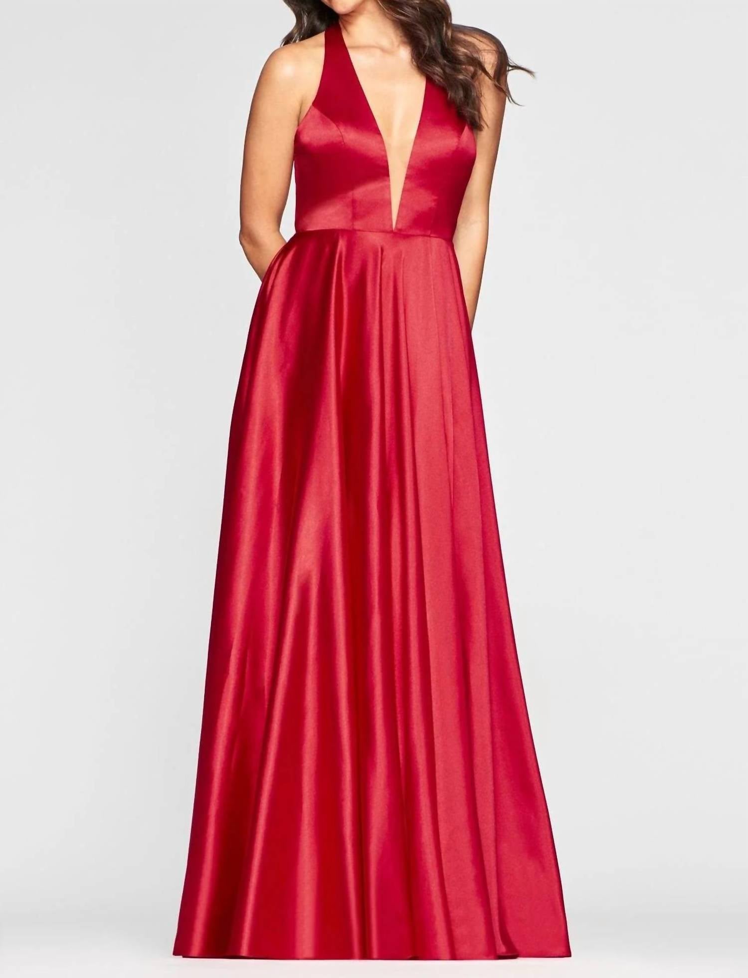 Faviana - SATIN A-LINE HALTER DRESS