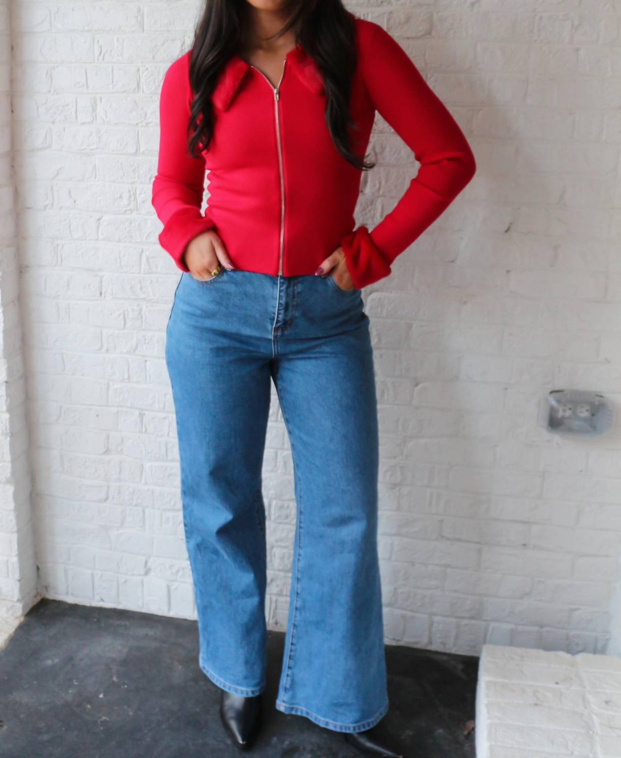 Act Pretty - Faux Fur Collar Sweater