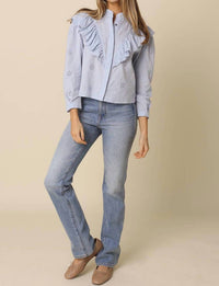 Olivaceous - Lia Eyelet Ruffle Detail Blouse