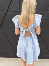 Blue B. Collection - Washed High Ruffle Sleeve Mini Dress