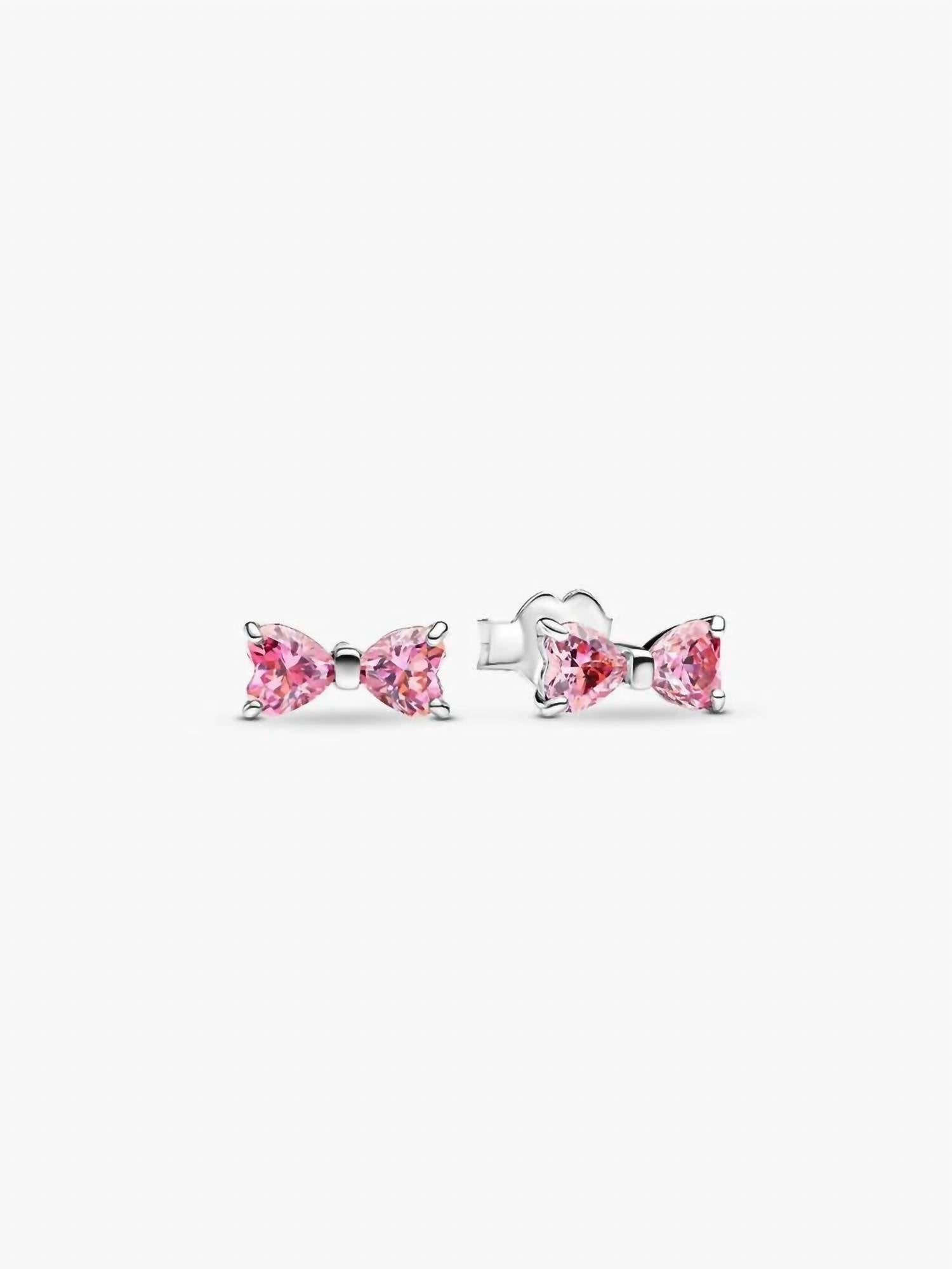 Pandora Women's Sparkling Bow Stud Earrings in pink - women's jewelry