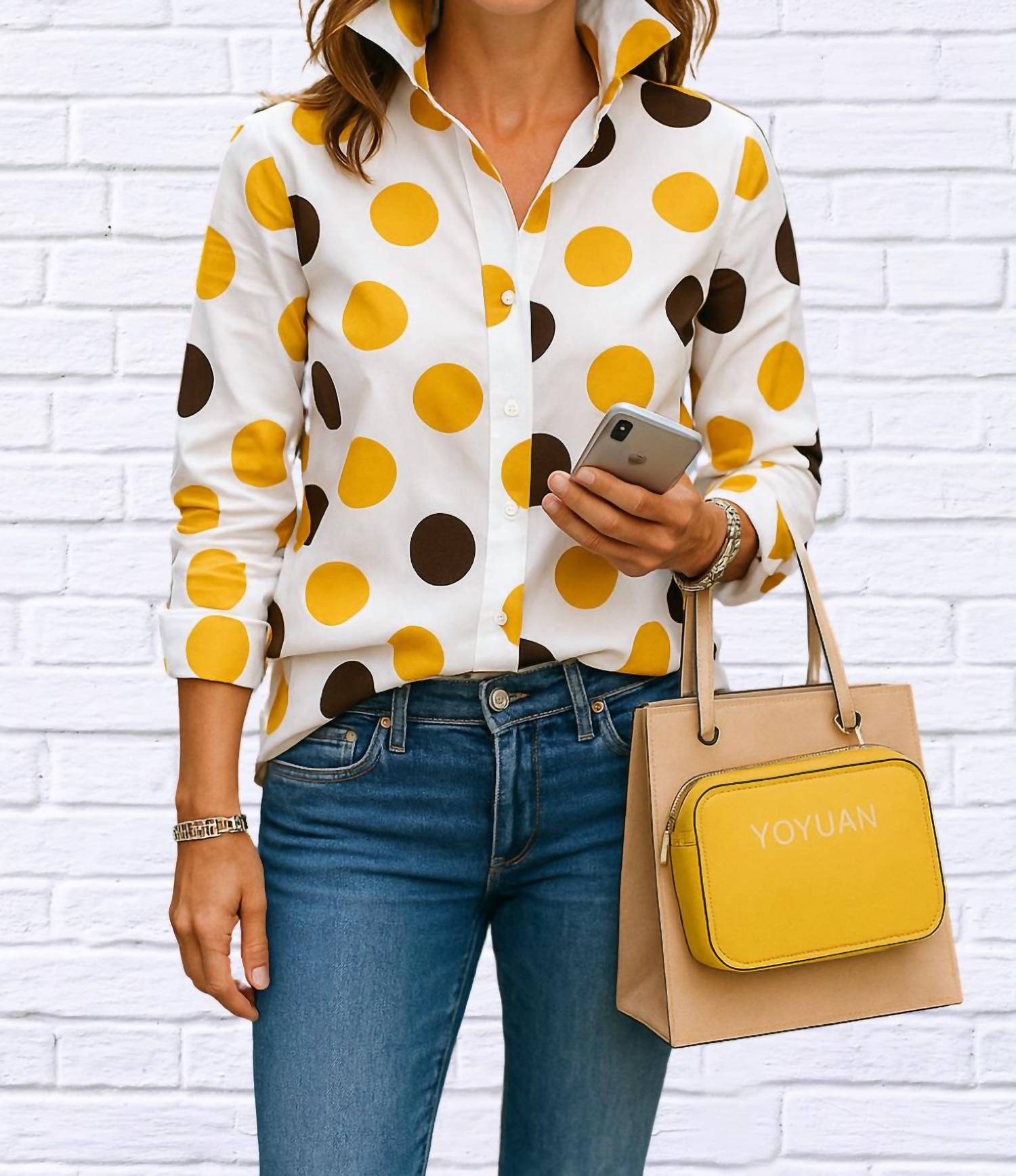 Diva Usa - Polka Dot Asymmetrical Shirt with Flared Sleeve