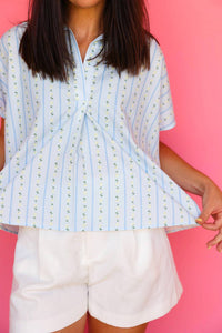 Karlie - Floral Stripe V Neck Collar Top