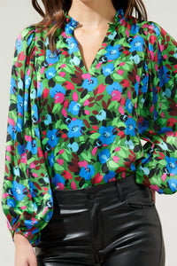 Sugarlips - Destine Split Neck Long Sleeve Blouse