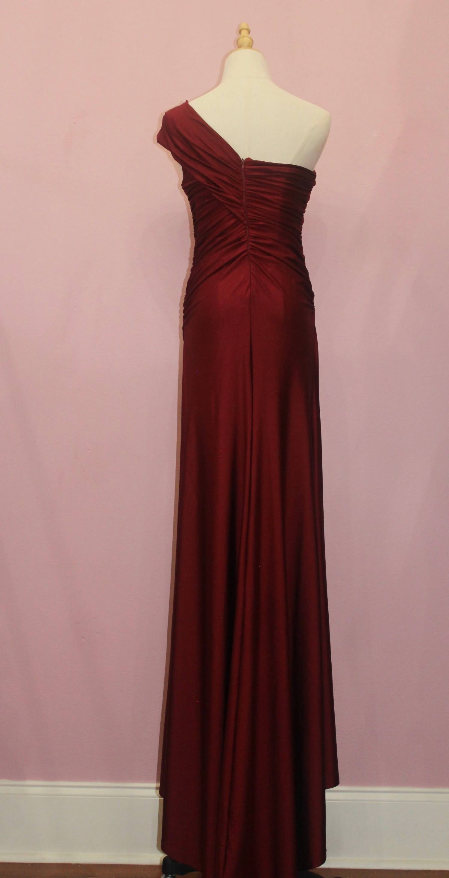 TANTRA Women's One Shoulder Evening Gown in burgundy - women's dress - detail view