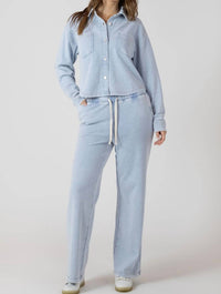 Dex Clothing Cropped Knit Button Up Overshirt in light blue - women's shirt - alternate view