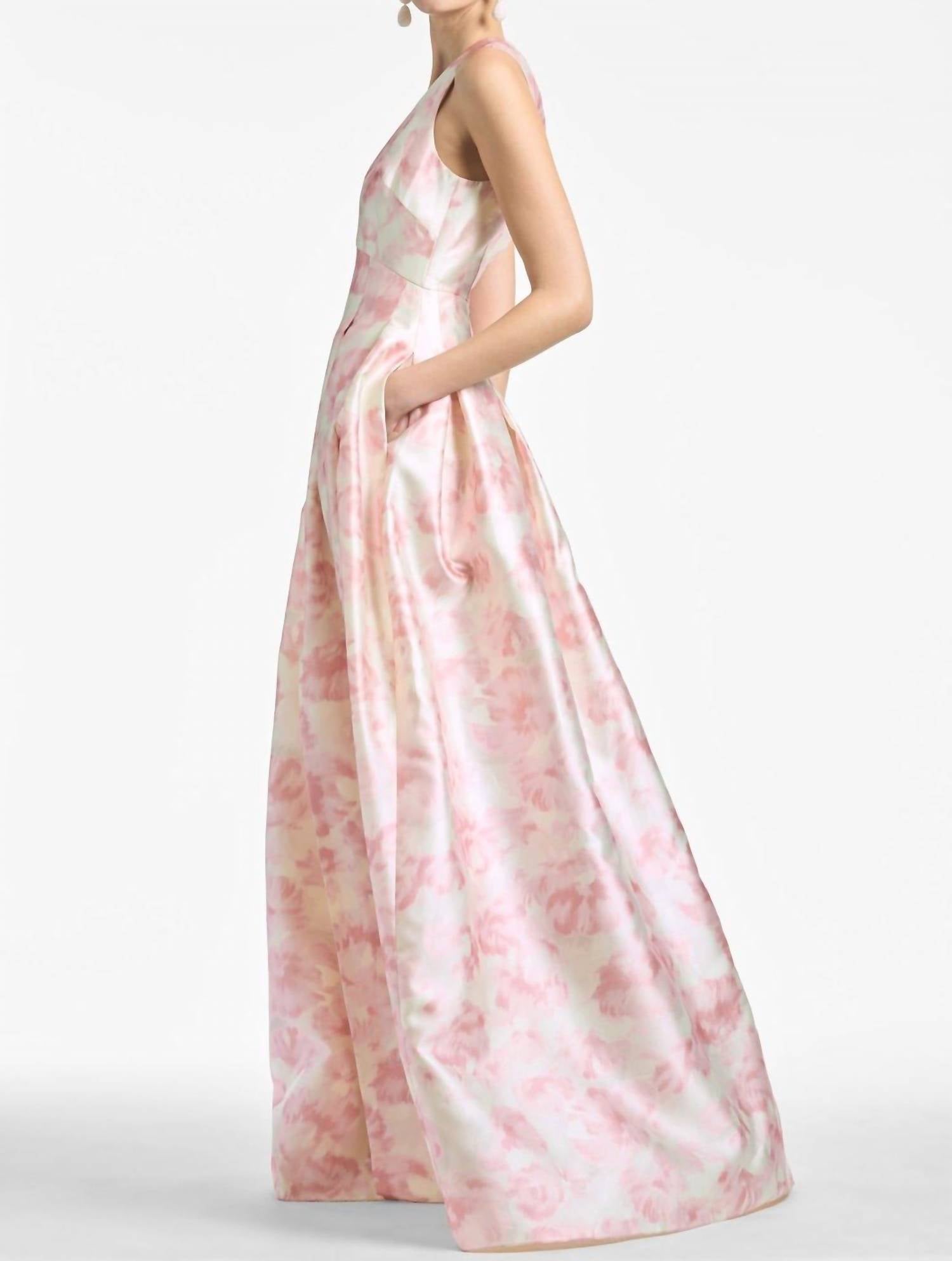 SACHIN & BABI Sleeveless Plunge Neck Floral Gown in blush - women's dress - alternate view