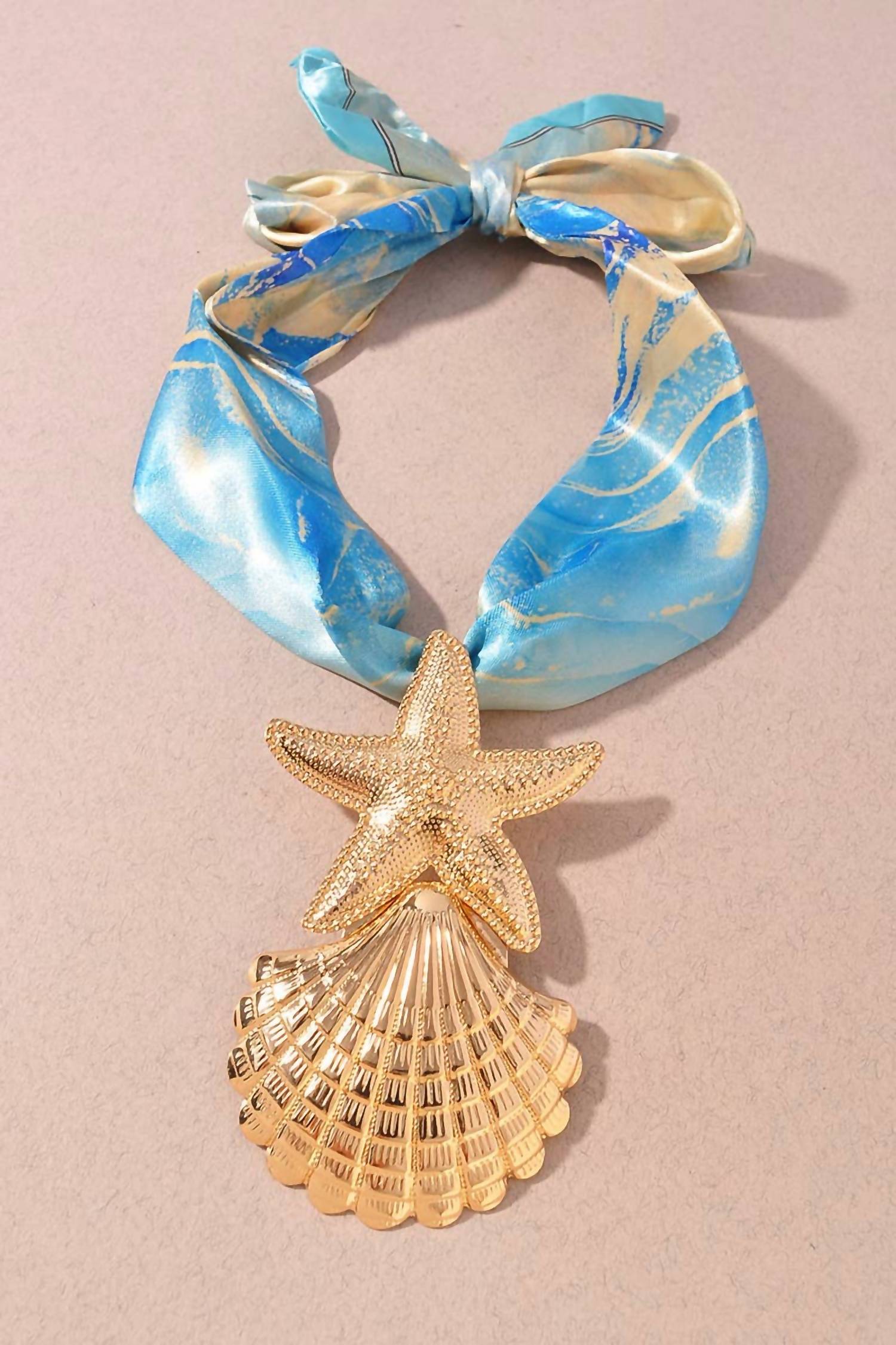 Merveille - Women's Starfish Shell Silk Scarf Necklace
