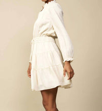 current air Ruffled Elastic Above Knee Dress in ivory - women's dress - alternate view
