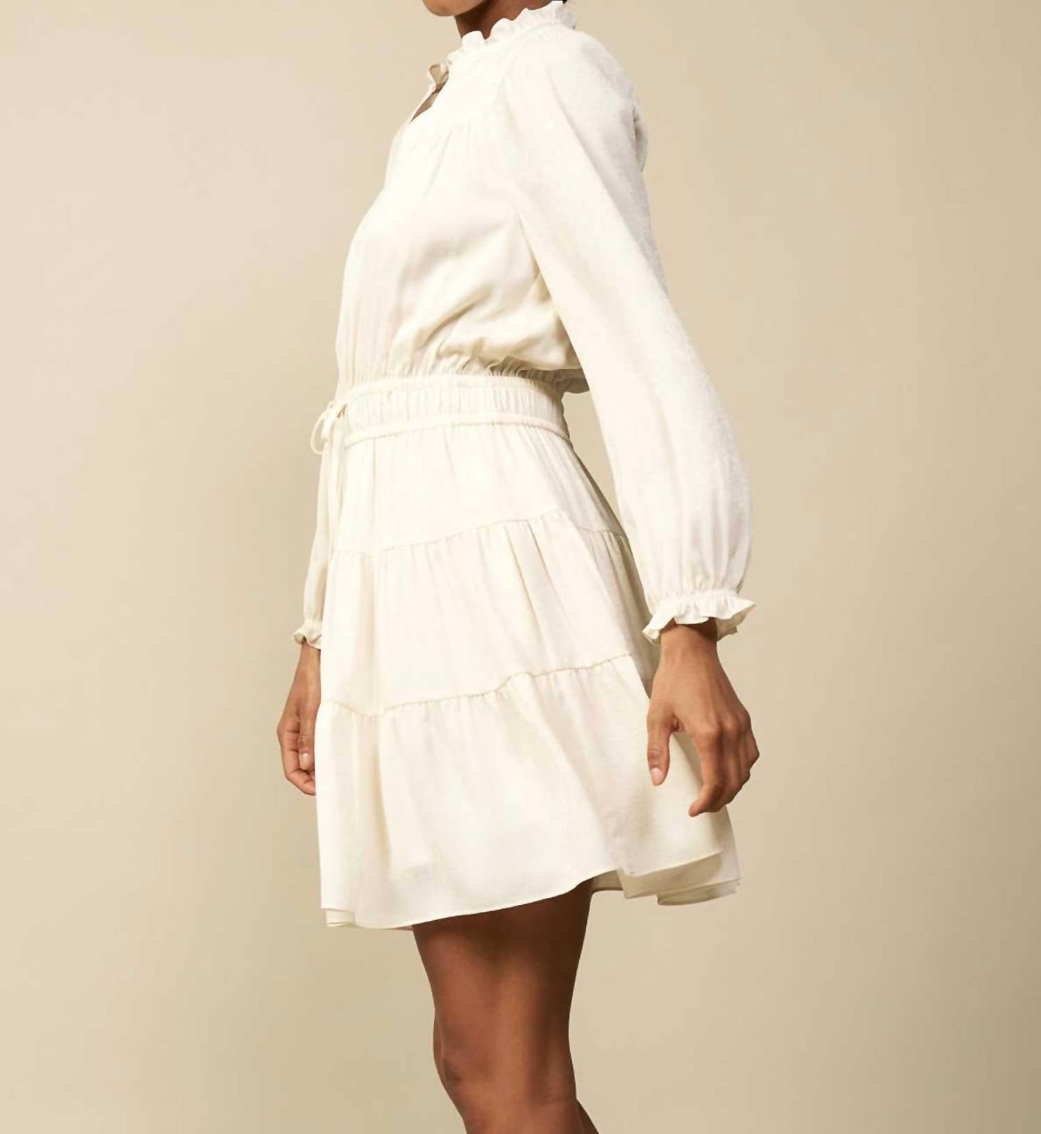current air Ruffled Elastic Above Knee Dress in ivory - women's dress - alternate view