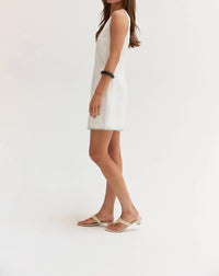 Crescent - Contrast Stitch V-neck Linen Mini Dress