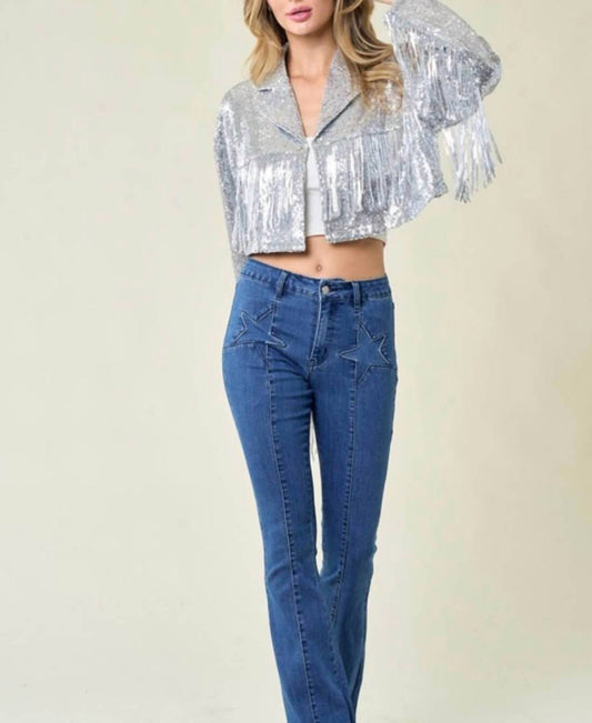 Saints & Hearts - Fringe Sequin Cropped Jacket