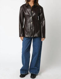 Olivaceous - Lucia Faux Leather Blazer Jacket