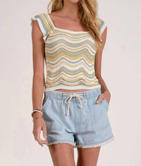 Elan - Ruffle Knit Sleeve Tank