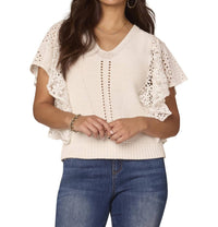 Democracy - Flutter Short Sleeve Mix Media Top