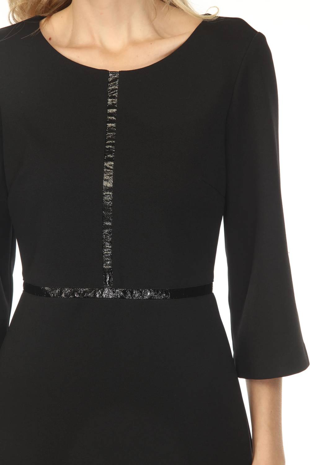 Joseph Ribkoff - Faux Leather Trim 3/4 Sleeve Mini Dress