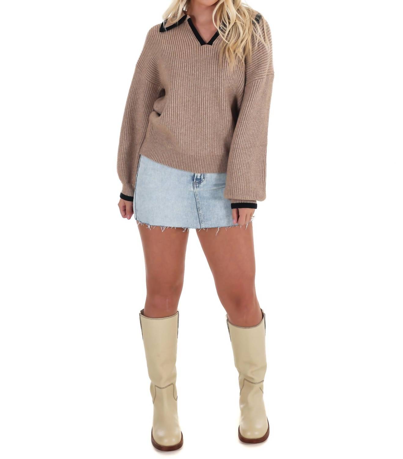She + Sky - City Stroll V-Neck Sweater