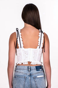 Sky To Moon - Women's Ribbon Trim Eyelet Bustier Top