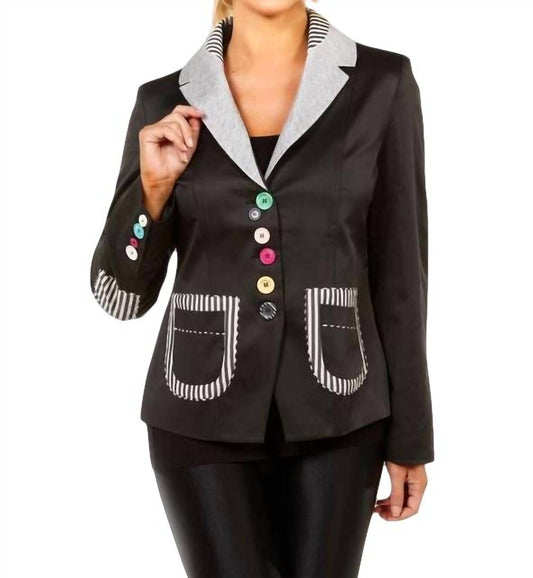 Mixed Media Button Blazer