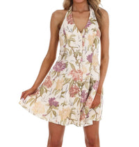 In February - Women's Petals In Motion Floral Halter Mini Dress