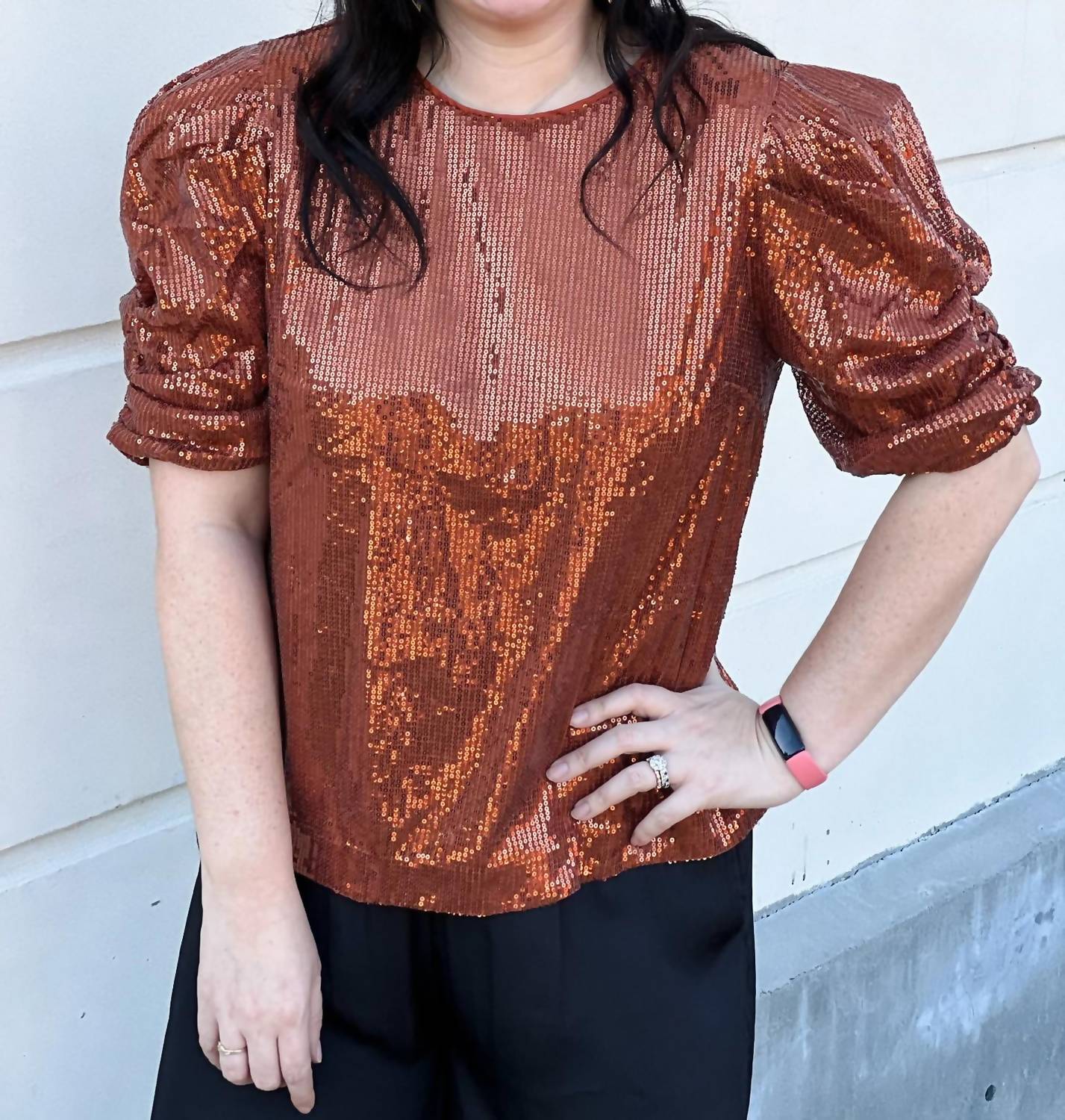 Entro - SEQUIN PUFF SLEEVE TOP