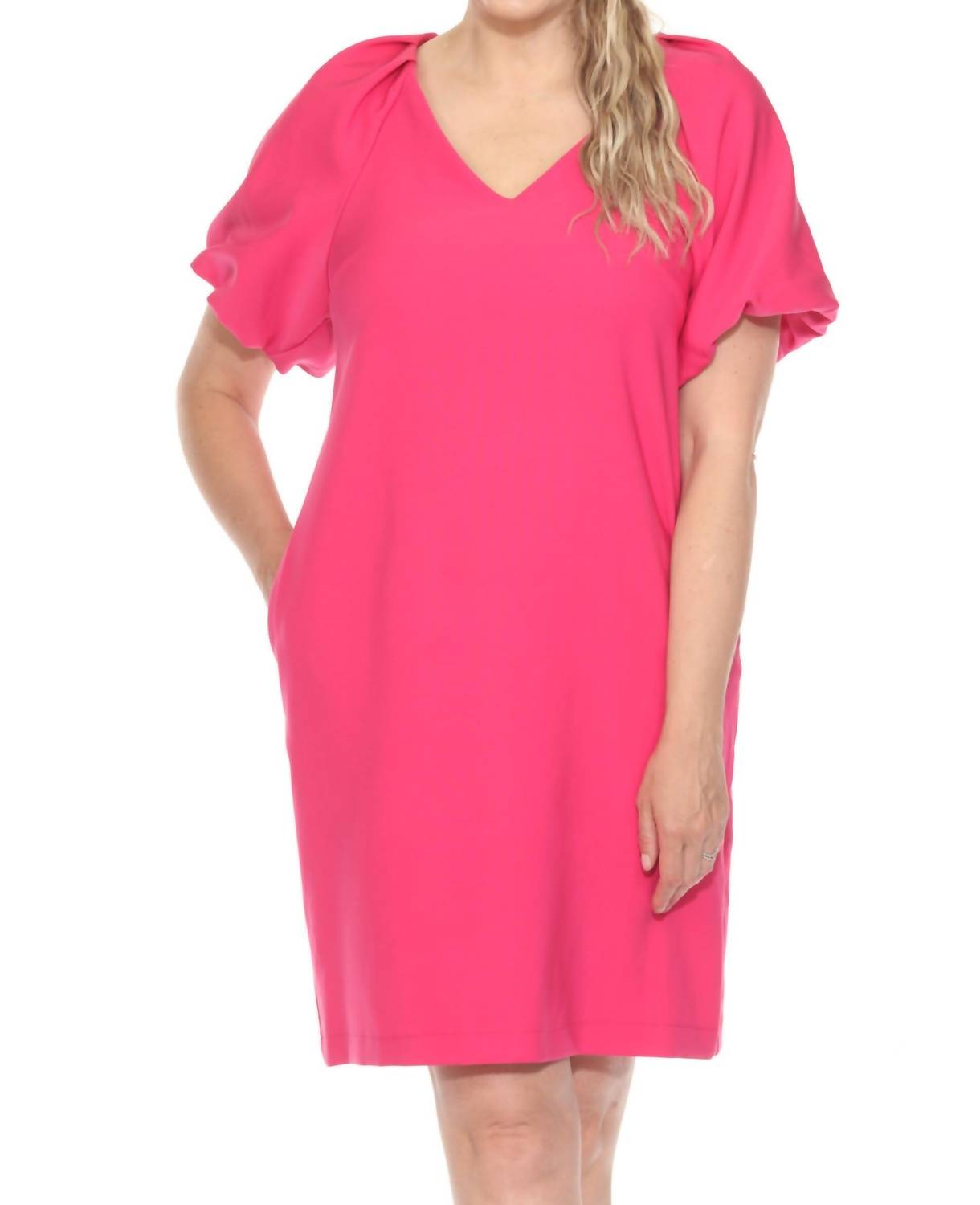 Joseph Ribkoff - V-neck Puff Sleeve Mini Shift Dress