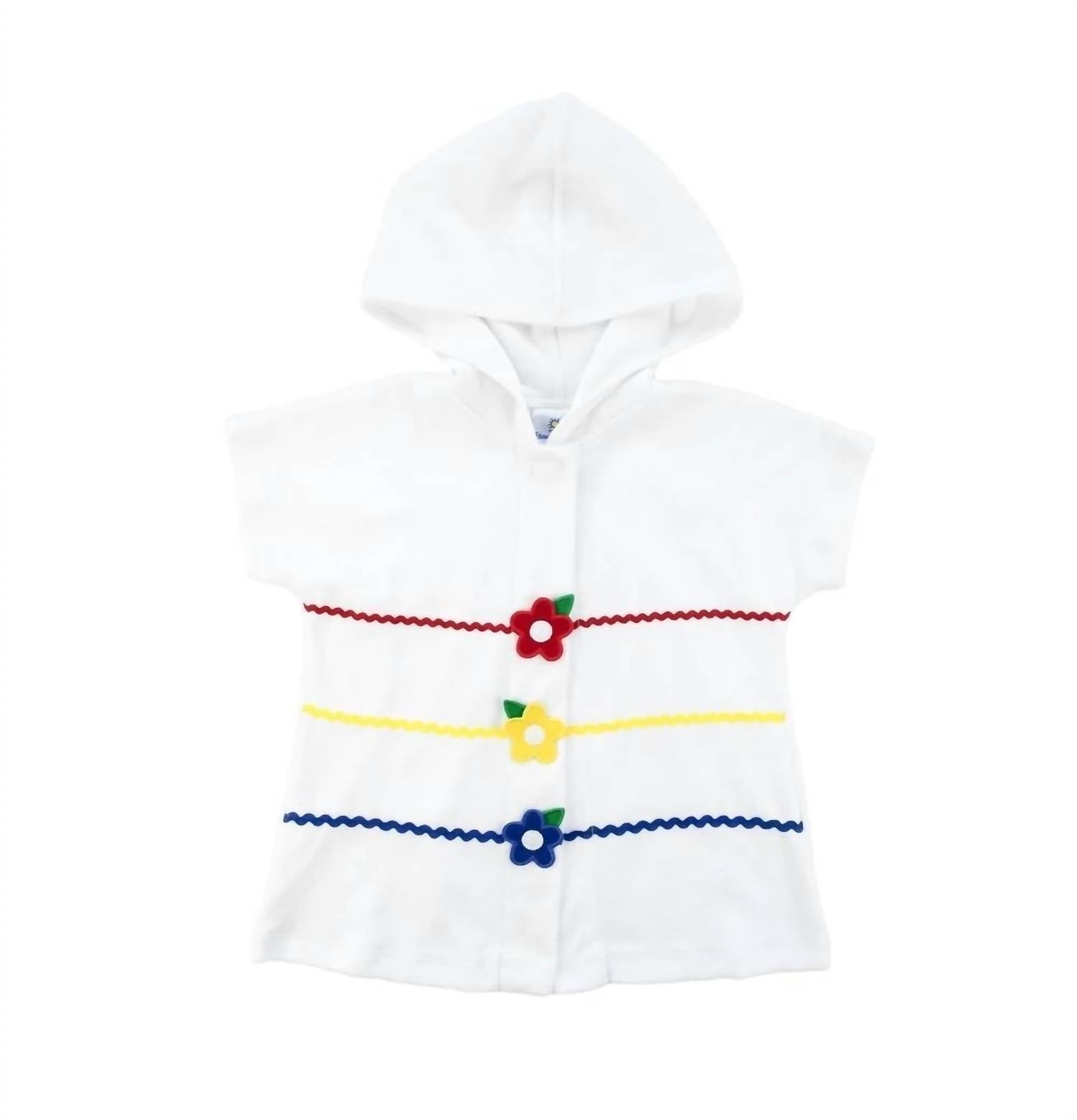 Florence Eiseman Girls' Hooded Cover Up With Flowers in white - women's swimwear