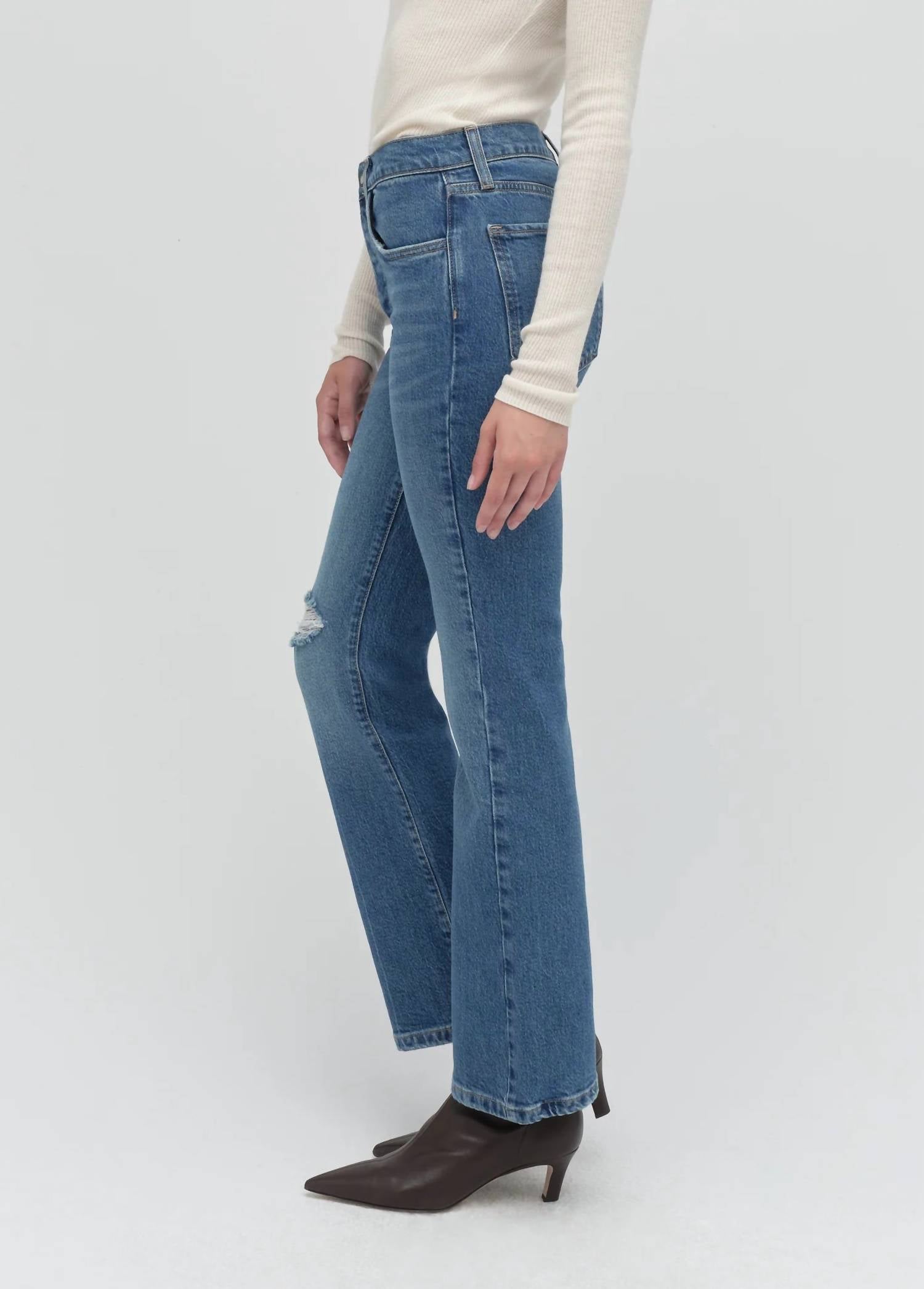 Favorite Daughter Morgan Shortie Bootcut Jeans in beacon - women's jeans - detail view