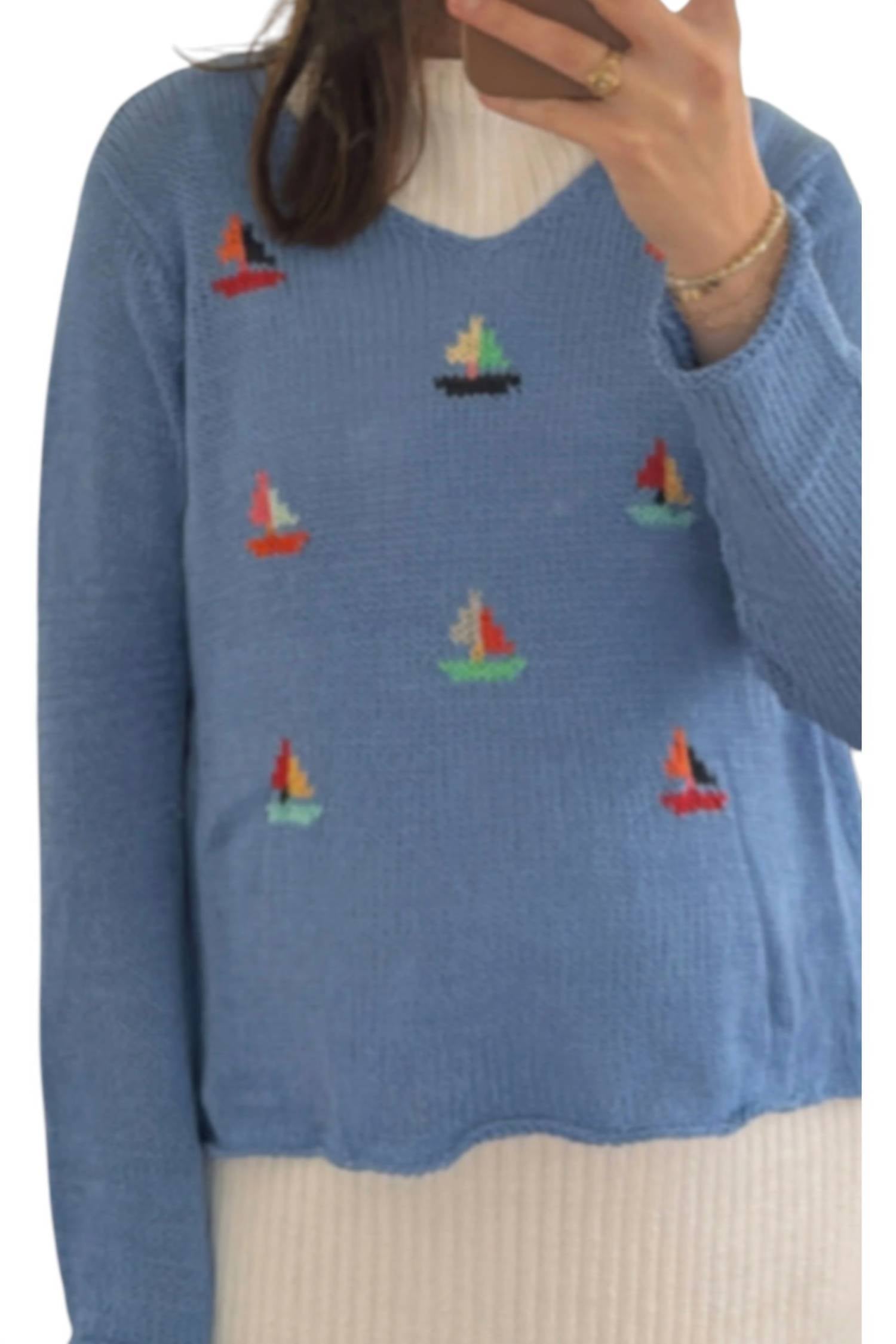 Wooden Ships - Mykanos Regatta V-neck Cotton Sweater