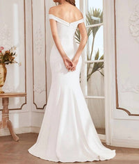 Ever-Pretty - Plain Solid Color Off Shoulder Mermaid Wedding Dress