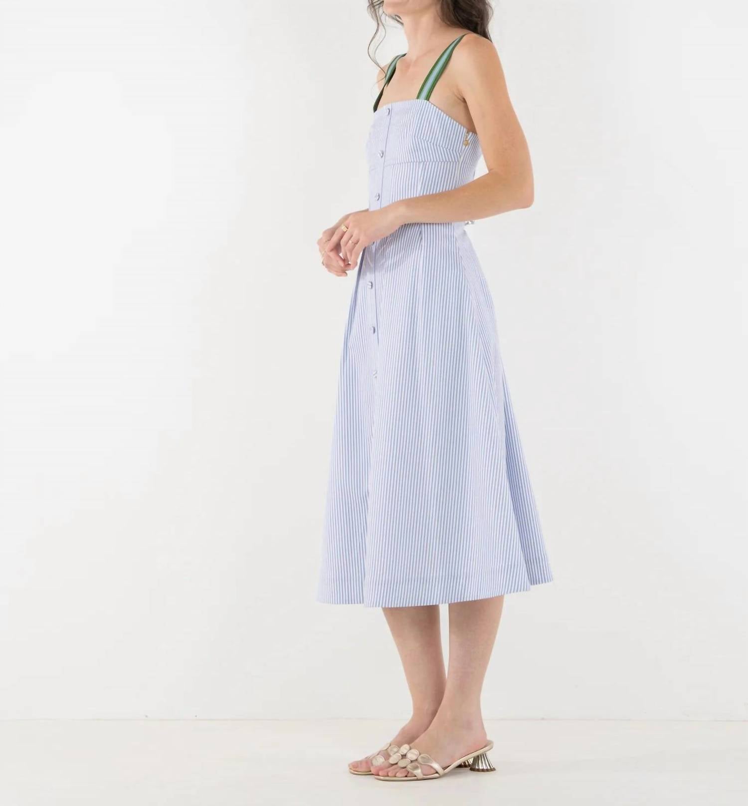 Emily McCarthy Constance Midi Dress in grapemist stripe - women's dress - detail view