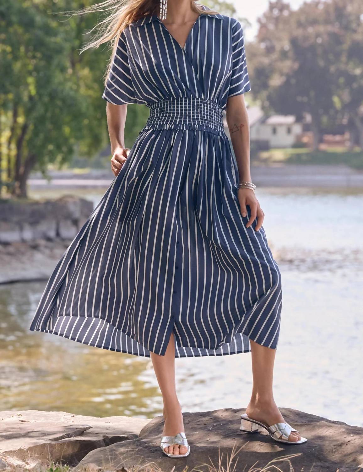 Joseph Ribkoff - Striped Midi Fit And Flare Dress